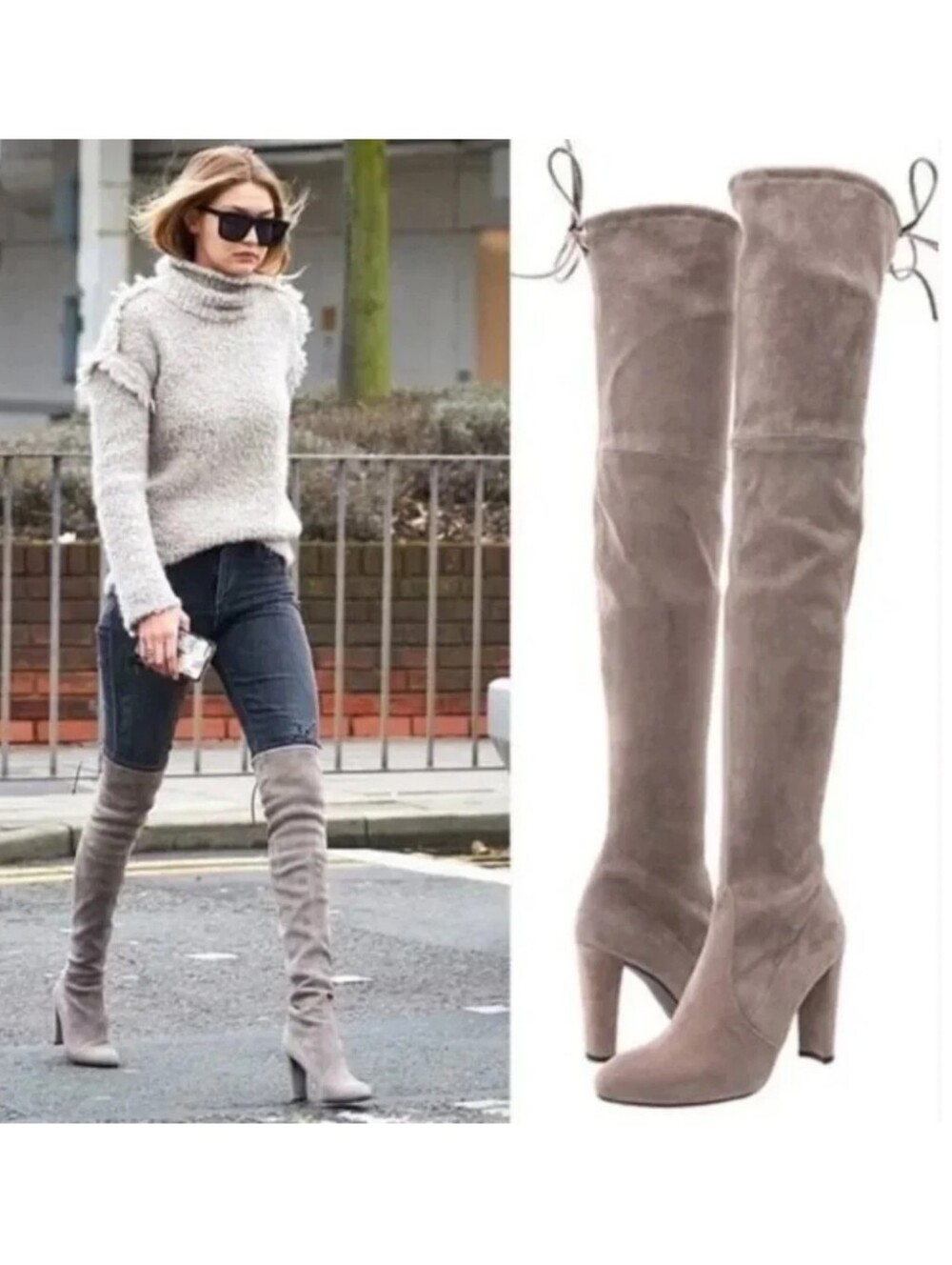 Stuart Weitzman Taupe Suede Thigh High Heeled Boots